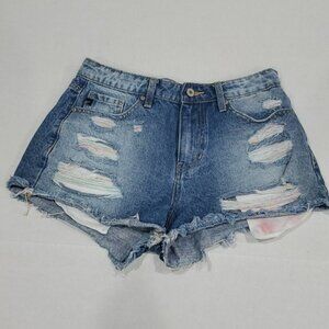 KanCan Distressed Multicolored Thread High Rise Denim Jean Shorts M
